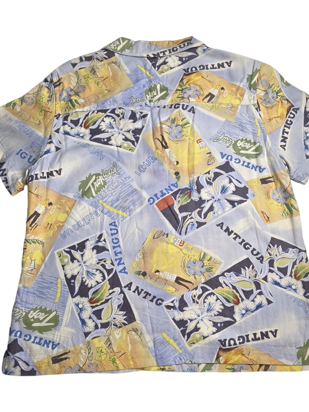 Vintage Jamaica Bay Antigua Tropical Postcard Hawaiian Camp Shirt Rayon Resort S - Picture 2 of 8